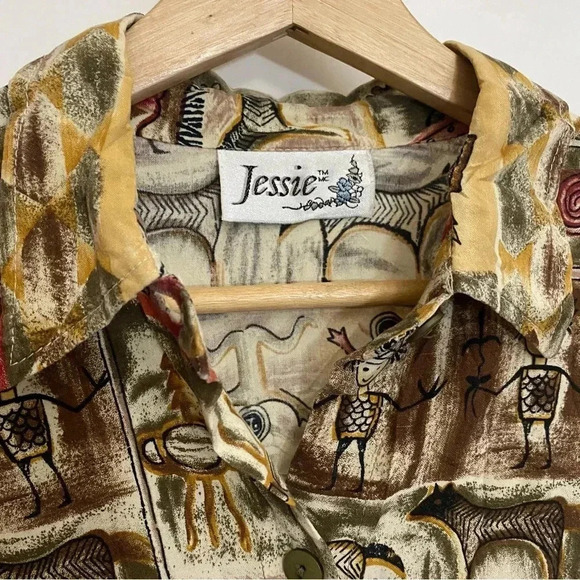 Jessie women’s button down collared long sleeves ethnic artsy vintage top size M - Picture 3 of 6